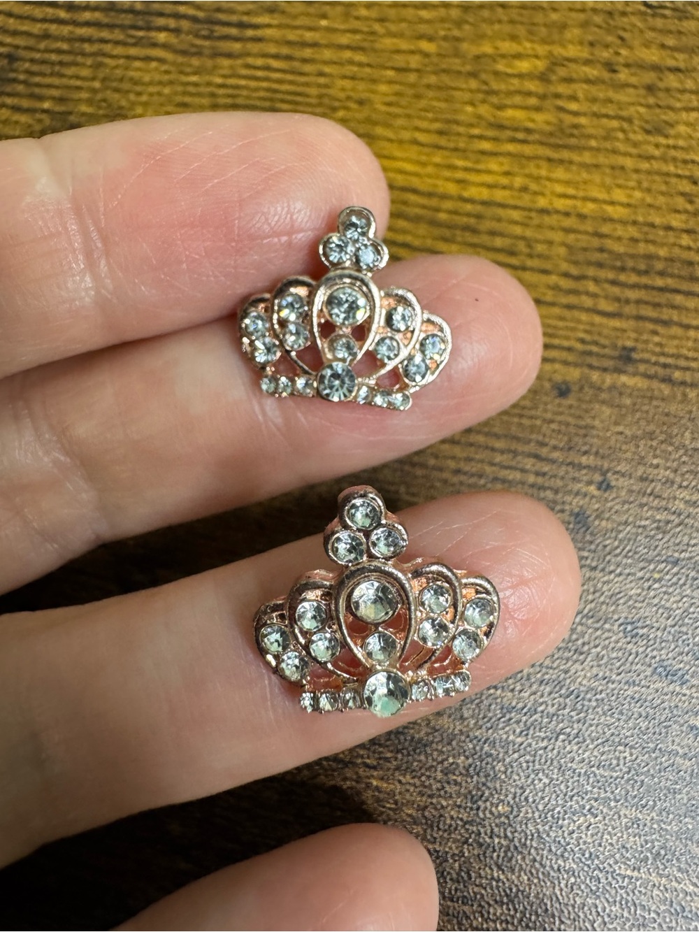 4/$20 Lightweight Crown Crystal Stud Earrings - Rose Gold